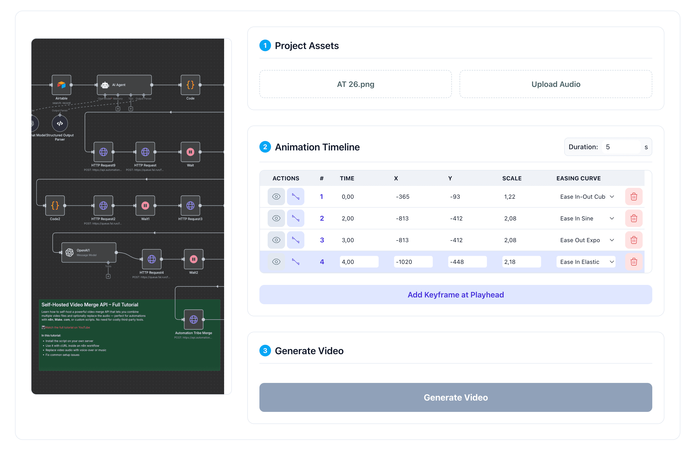 Automation Tribe video creation interface